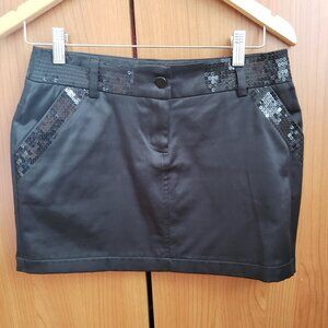 Women's Low-Rise Sequin Mini Skirt Vintage Black Satin Stretch Size 2 / XS